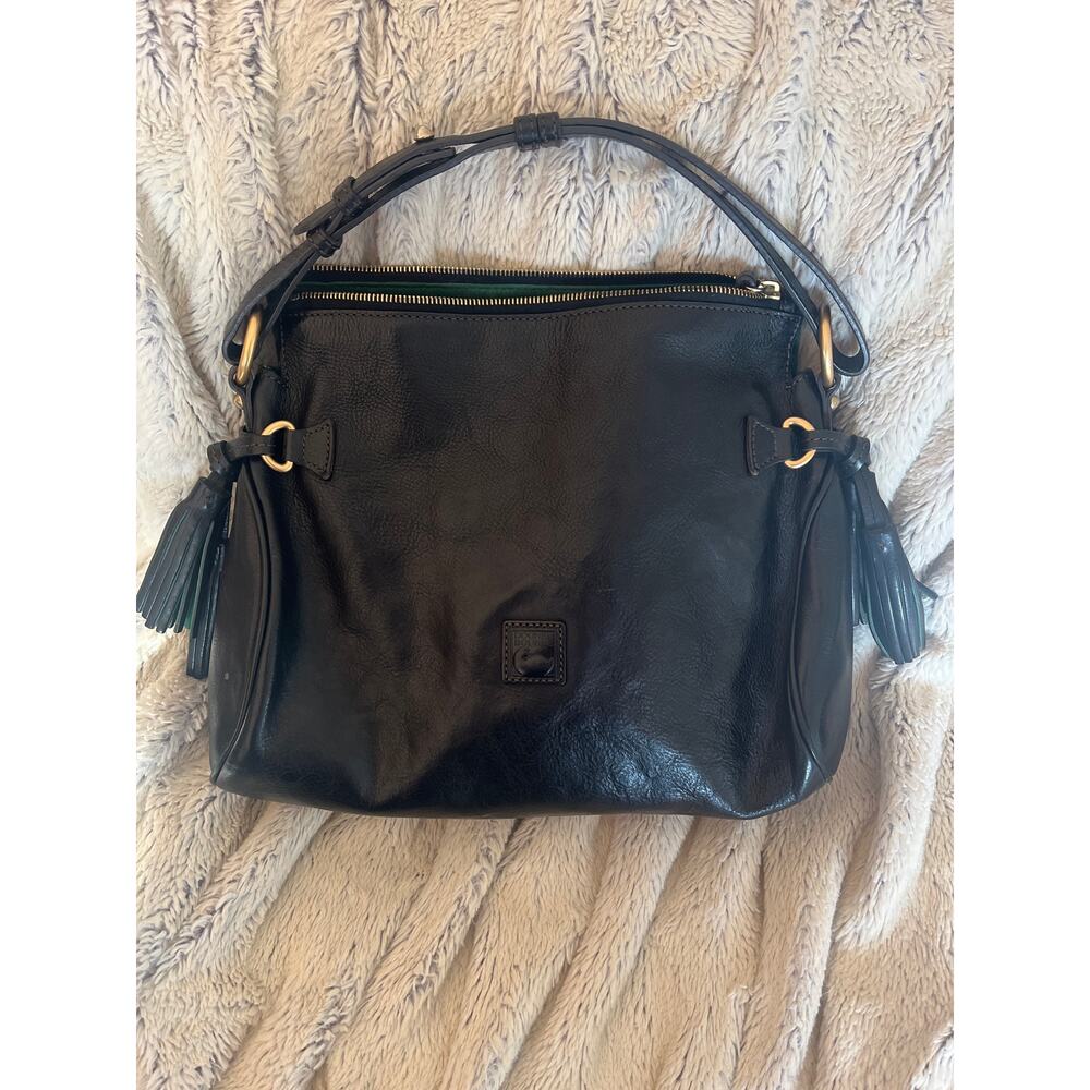 Dooney and Bourke Purse Hand bag leather black tassel red interior